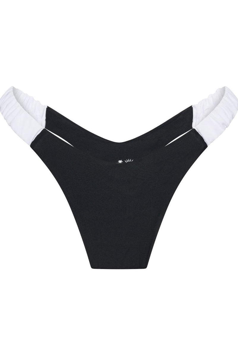 Ibiza G-String Thong Ruched Bikini Bottom - Black/White Bottom